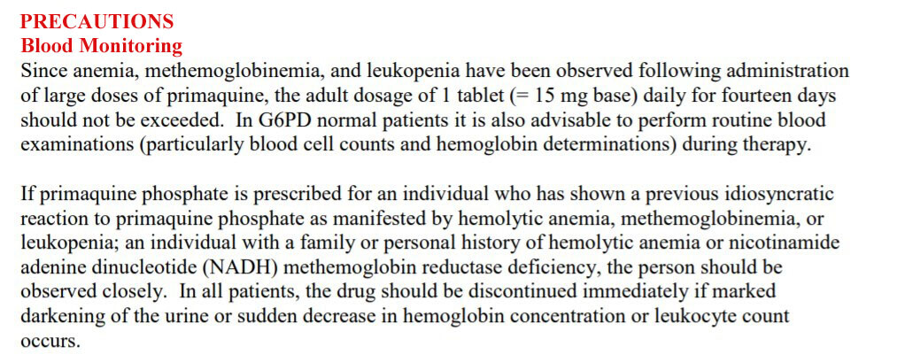 Precauciones de la primaquina